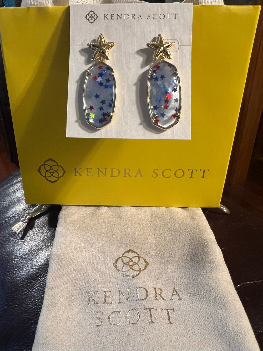 KENDRA SCOTT Elle Star Gold Drop Earrings In Red White Blue Memorial Day July 4